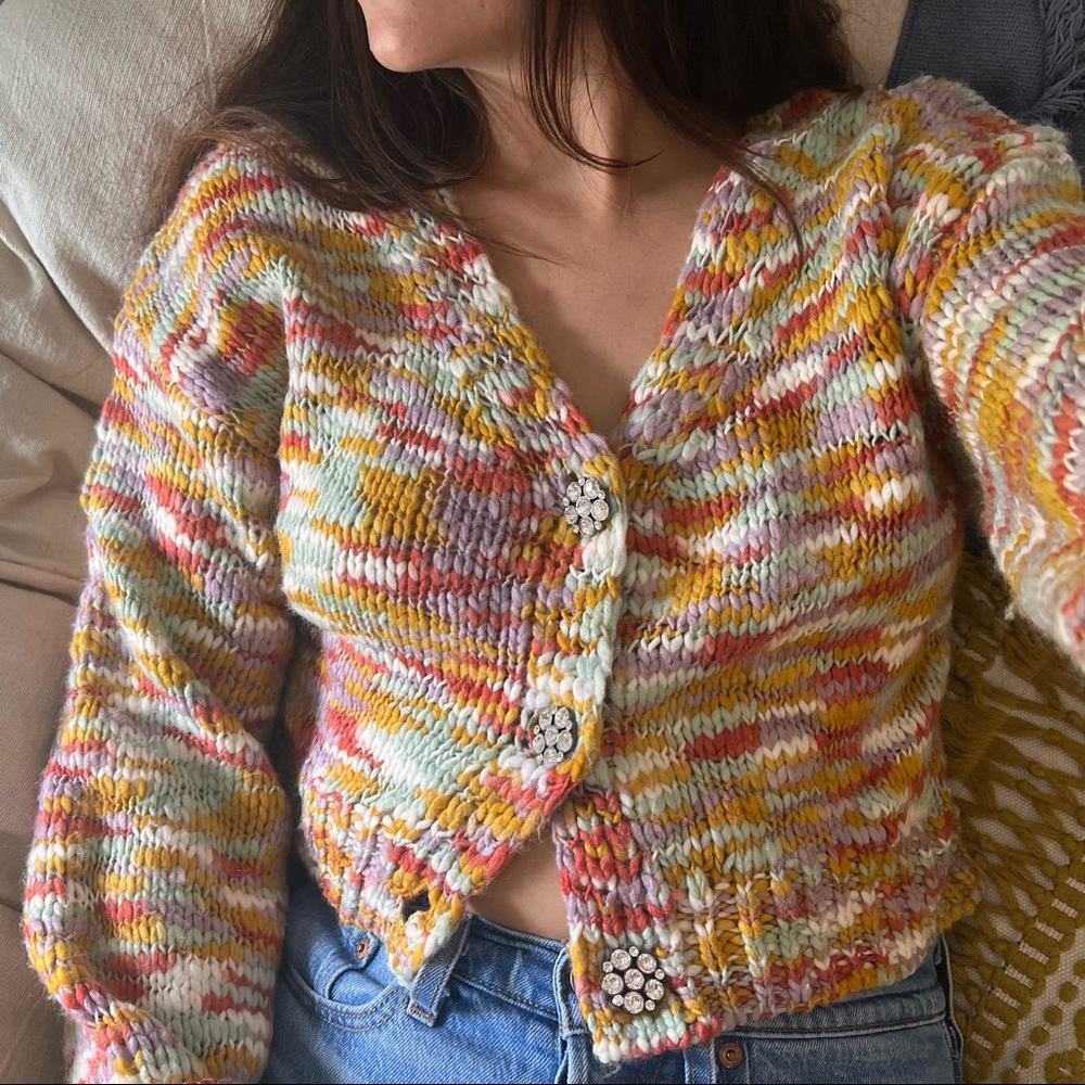 Wild Fable Space Knit Cropped Cardigan w/ fancy buttons size S